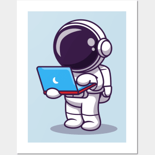 Cute Astronaut Working On Laptop (2) Posters and Art